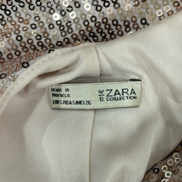 Zara Champagne Pink Metallic Scoop Back Dress Size Small - Picture 3 of 3